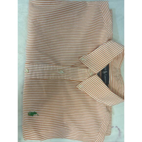 Ralph Lauren Shirt Orange White Striped Buttons Custom Fit Long Sleeve Men’s L - Picture 15 of 16